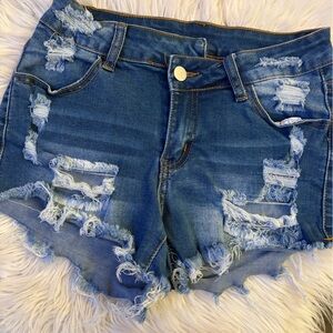 SHEIN Blue Distressed Jean Shorts